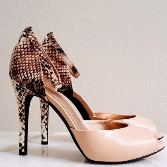 BCBGeneration Imma Snakeskin Ankle Strap Heels - Picture 2 of 7